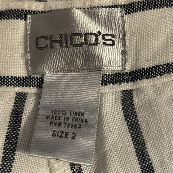 Chico’s‎ 100% Linen white stripe straight leg side elastic zip pants Sz 12 - Picture 7 of 9
